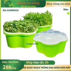 KURMHOA - Bộ khay nắp nhựa chuyên trồng các loại rau mầm đường kính 18cm kèm nắp